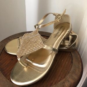 Davids Bridal gold metallic sequin glitter sandals 6